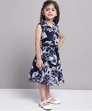 Mini & Ming Sleeveless Abstract Floral Printed Dress - Navy Blue