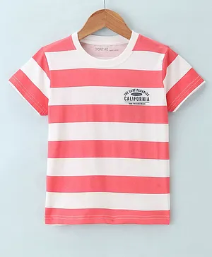 Doreme Single Jersey Half Sleeves Striped T-Shirt California Print - Red