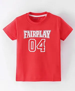 Doreme Single Jersey Knit Half Sleeves T-Shirt Text Print - Play Red