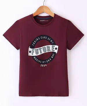 Doreme Single Jersey Half Sleeves Text Printed T-Shirt - Burgundy