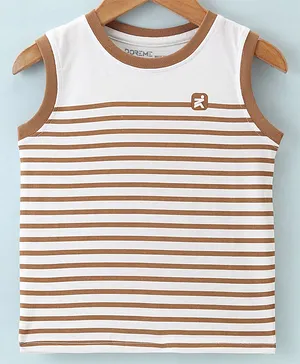 Doreme  Single Jersey Knit  Sleeveless Striped T-Shirt - Saddle Brown