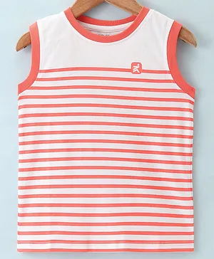 Doreme  Single Jersey Knit  Sleeveless Striped T-Shirt - Sunset Orange