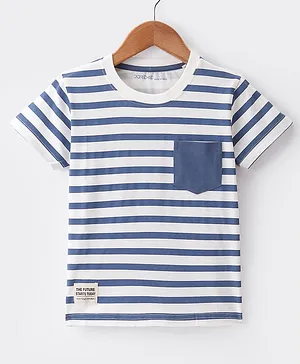 Doreme Single Jersey Half Sleeves Striped T-Shirt with Pocket - Blue