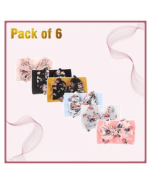 SYGA Pack Of 6 Baby Headbands Printed Flower Bow Stretchable Soft Nylon Hairbands for Newborns, Infants, Toddlers, Kids 0-3 Years(Multi Colour)