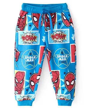 Babyhug Marvel Cotton Looper Knit Full Length Lounge Pant with Spiderman Print - Blue