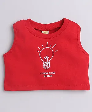 Aww Hunnie Knitted Sleeveless Electric Bulb Printed Tank Top - Red