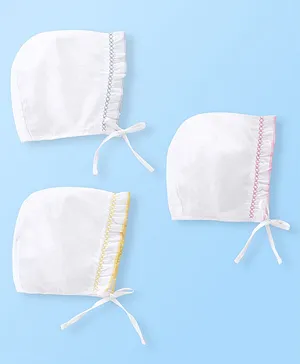 Babyhug 100% Cotton Caps Pack of 3- White