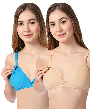 Bella Mama Cotton Blend Knit Non Padded Nursing Bra With Eco Jiva Finish Pack Of 2 (Colour May Vary)