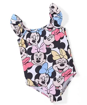 Babyhug Disney Frill Sleeves V Cut Swimsuit Minnie Mouse Print - Multicolour