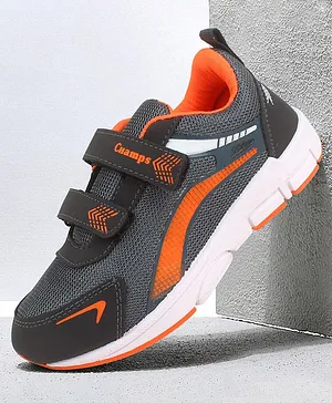 CHamps SHOES Mesh Detailed Double Velcro Closure Sports Shoes - Dark Grey & Orange