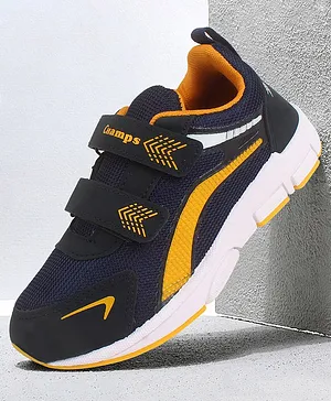 CHamps SHOES Mesh Detailed Double Velcro Closure Sports Shoes  - Navy Blue & Mustard Yellow