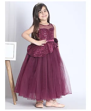 Toy Balloon Kids Sleeveless Sequin Embellished & Flower Applique Detailed Gown - Purple