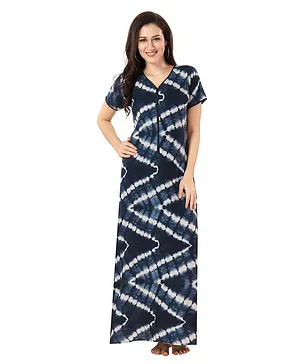 Piu Cotton Woven Half Sleeves Abstract Printed Nighties With Concealed Zipper Nursing Access - Blue