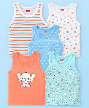 Babyhug 100% Cotton Sleeveless Sandos With Elephant & Star Print Pack Of 5 - Multicolour