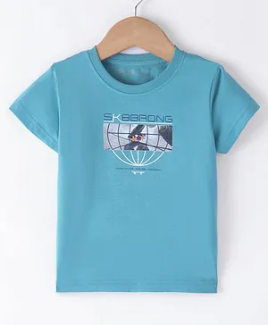 Doreme Cotton Half Sleeves T-Shirt Text Print - Space Blue