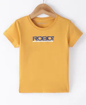 Doreme Cotton Half Sleeves T-Shirt Text Print - Amber Yellow