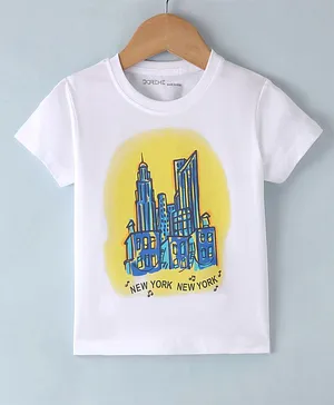 Doreme Cotton Half Sleeves T-Shirt New York City Print - White