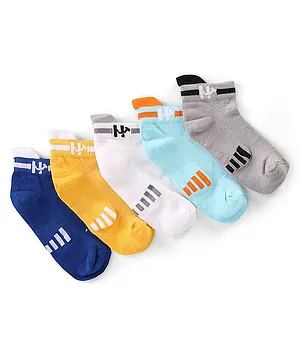Honeyhap Premium  Cotton Bamboo Knit  Ankle Length Socks with Bio Finish  Line Design Pack of 5 - Multicolour