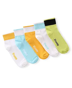 Honeyhap Premium Cotton Bamboo Knit Ankle Length  Socks with Bio Finish Text Design Pack of 5 - Multicolour