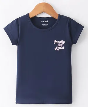 Fido Single Jersey Half Sleeves Text Printed T-Shirt - Navy