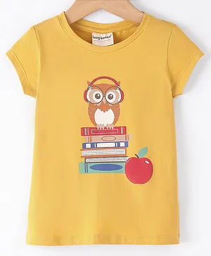 Lazy Bones Sinker Half Sleeves Books & Owl Printed T-Shirt - Yellow