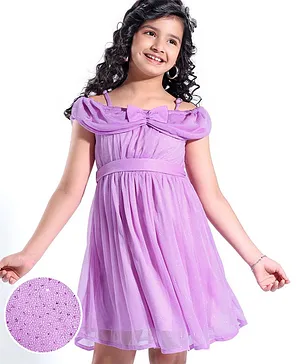 Hola Bonita Woven Cold Shoulder Mesh Dress - Purple