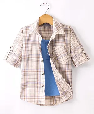 Dapper Dudes Full Sleeves Checked Shirt With Attached Tee - Lemon Yellow