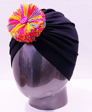 Tipy Tipy Tap Holi Theme Pom Pom Applique Detailed Turban Cap - Black