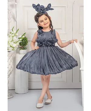 Grey Organza Party Frock For Girls