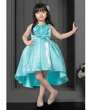 Lagorii Sky Blue  Satin High Low Frock With Flower Embellishment