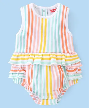Babyhug 100% Cotton Knit Sleeveless Striped Onesie - Multicolor