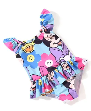 Babyhug Disney  Flutter Sleeves Frock Swimsuit with Minnie Mouse Family  Print - Multicolour