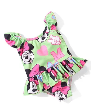 Babyhug Disney  Flutter Sleeves Frock Swimsuit with Minnie Mouse  Print - Multicolour