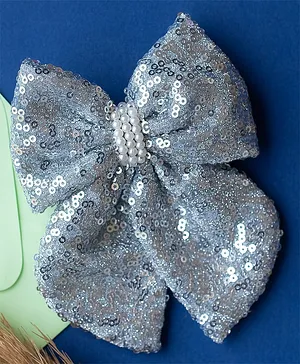 Ribbon candy Sequin Embellished Bow Hair Clip - Silver