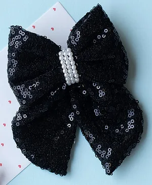 Ribbon candy Sequin Embellished Bow Hair Clip - Black