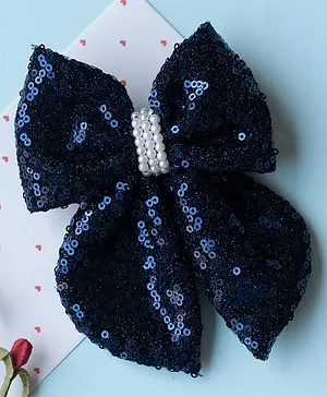 Ribbon candy Sequin Embellished Bow Hair Clip - Navy Blue