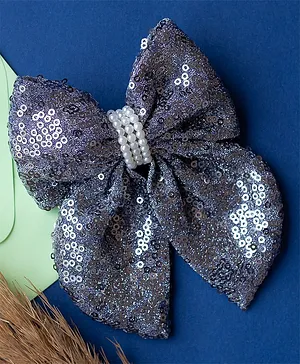Ribbon candy Sequin Embellished Bow Hair Clip - Grey