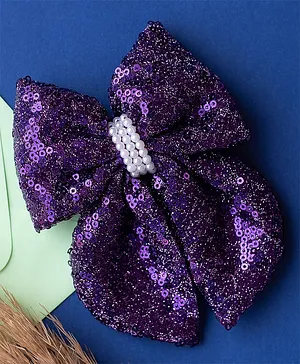Ribbon candy Sequin Embellished Bow Hair Clip - Magenta
