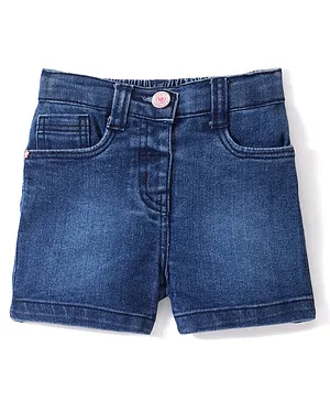 Babyhug Mid Thigh Length Solid Color Stretchable Denim Shorts - Dark Blue