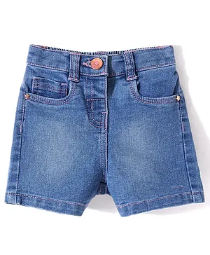 Babyhug Mid Thigh Length Solid Color Stretchable Denim Shorts - Blue