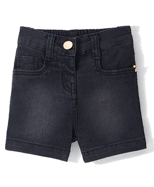 Babyhug Mid Thigh Length Solid Color Stretchable Denim Shorts - Black