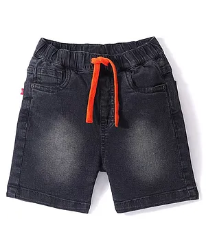 Babyhug Above Knee Length Denim Washed Bermuda with Stretch Solid Colour - Grey