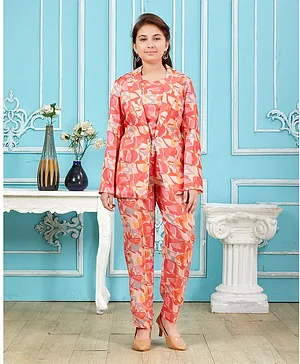 Aarika Full Sleeves Abstract Printed Silk  Co Ord Set - Orange