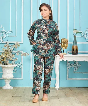 Aarika Full Sleeves Floral Printed Silk Top And Pant - Multi Colour