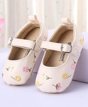 Cute Walk by Babyhug Bucled Booties Floral Embroidery - White
