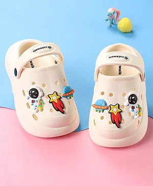 Cute Walk by Babyhug Back Strap Closure Clogs with Spaceship Applique - White