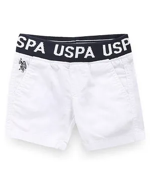US Polo Assn Cotton Knit Logo Embroidered Shorts - White