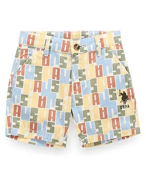 US Polo Assn Cotton Knit Alphabets Printed Shorts - Yellow