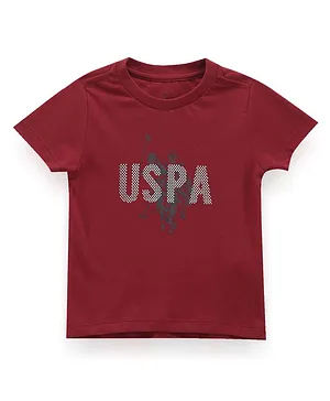 US Polo Assn Cotton Knit Half Sleeves T-Shirt Logo Print - Red