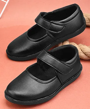 Stefens Glossy Finished Velcro Closure School Shoes  - Black